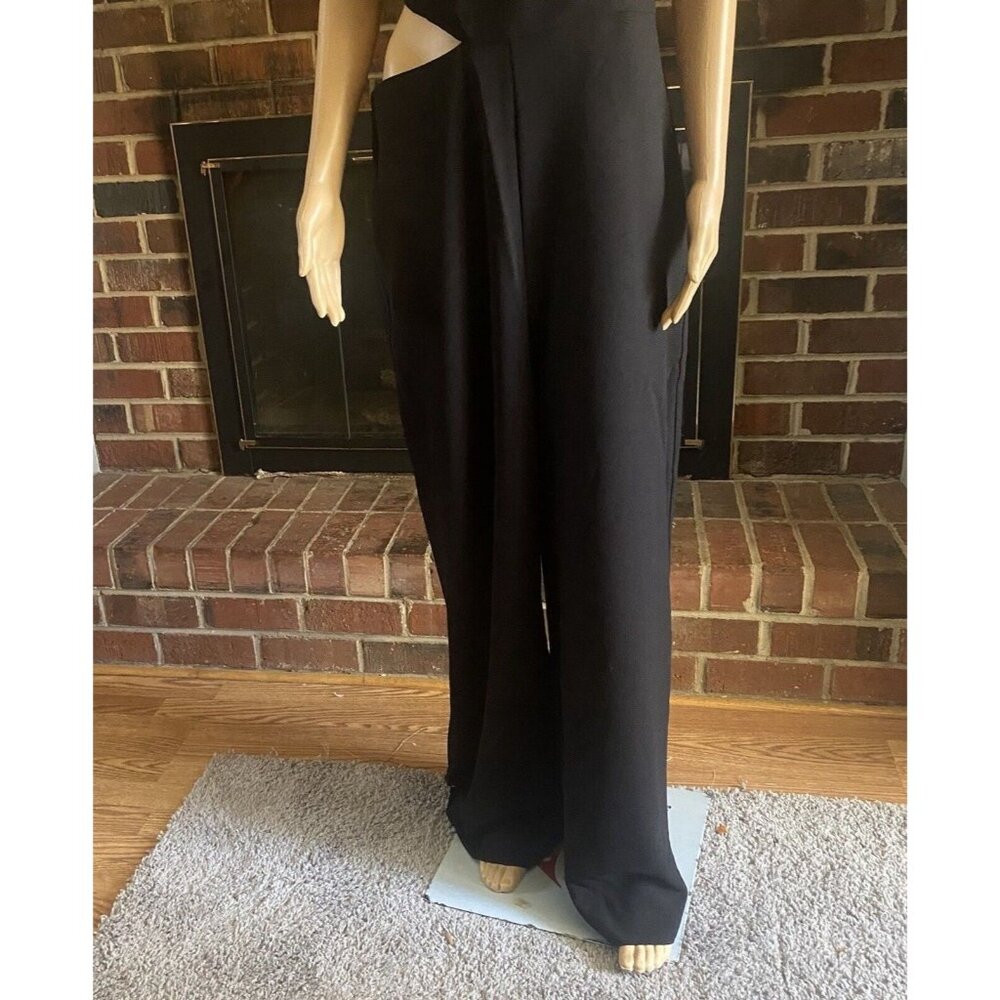 NICOLE MILLER Women’s One Shoulder Side Cut Out Jumpsuit Size 14 Black Zip New - Picture 13 of 16